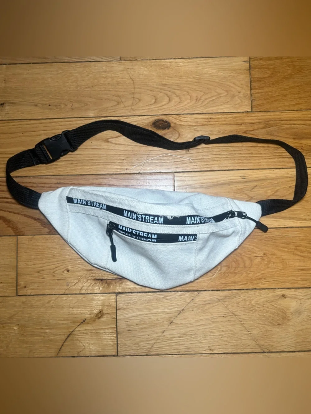 White Canvas Waist Bag with Black Strap - Picture 1 of 3